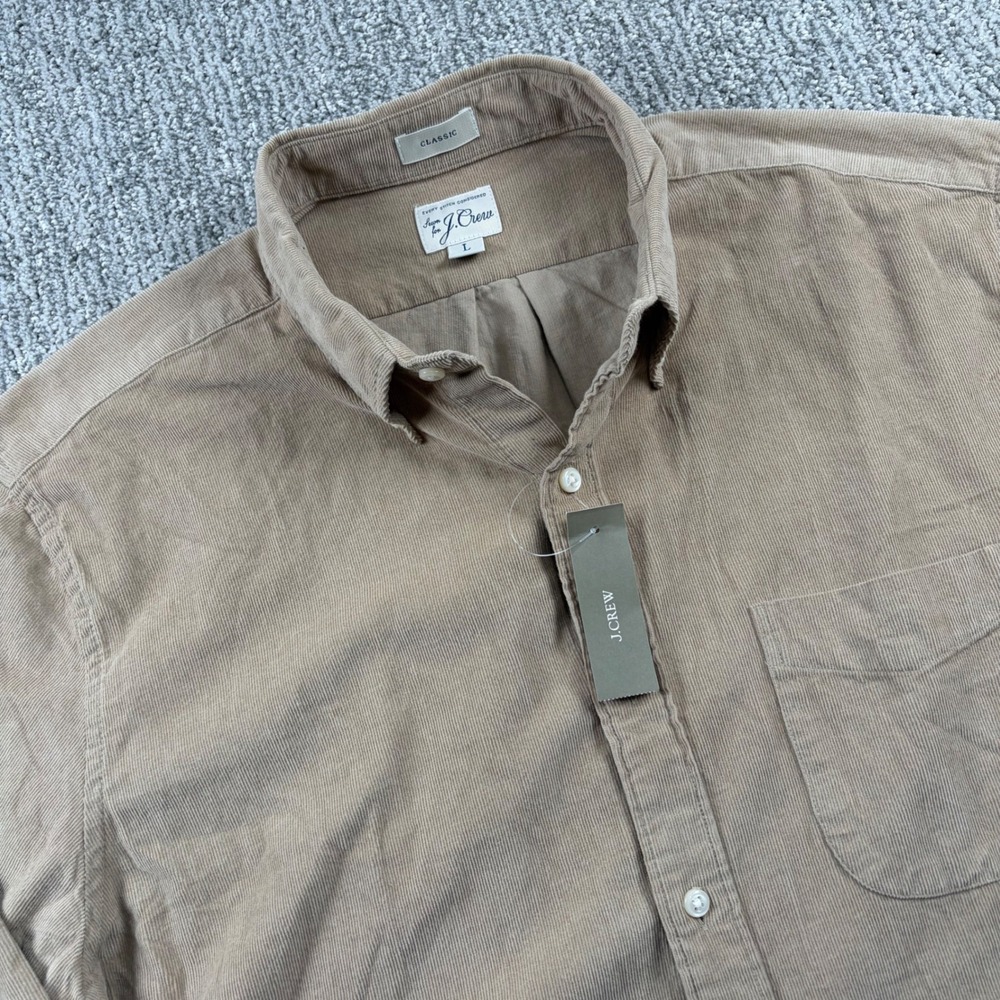 NEW J.Crew Corduroy Shirt Mens L Tan Classic Fit Button Down BT350 FA23
